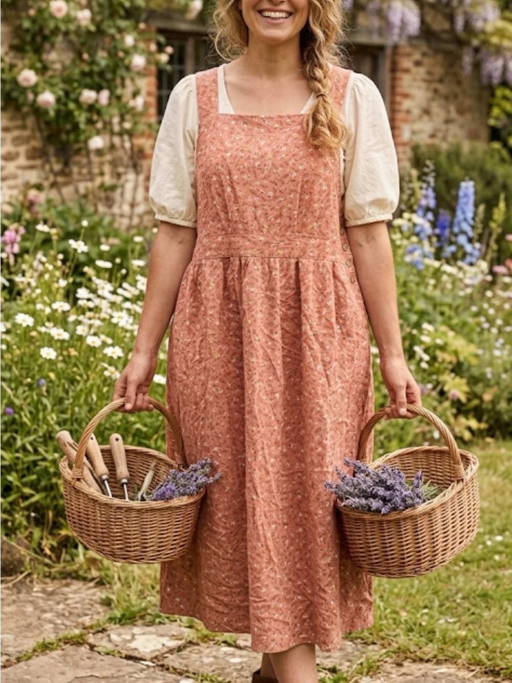 a.n.a Rust Floral Midi Dress with Side Buttons